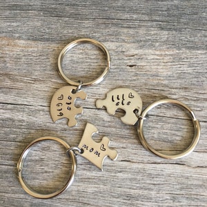 Gift For Mom, Gifts For Mom From Daughters, Mothers Day Gift, Personalized Mom Gift, Hand Stamped heart puzzle piece key chain set, mom image 7