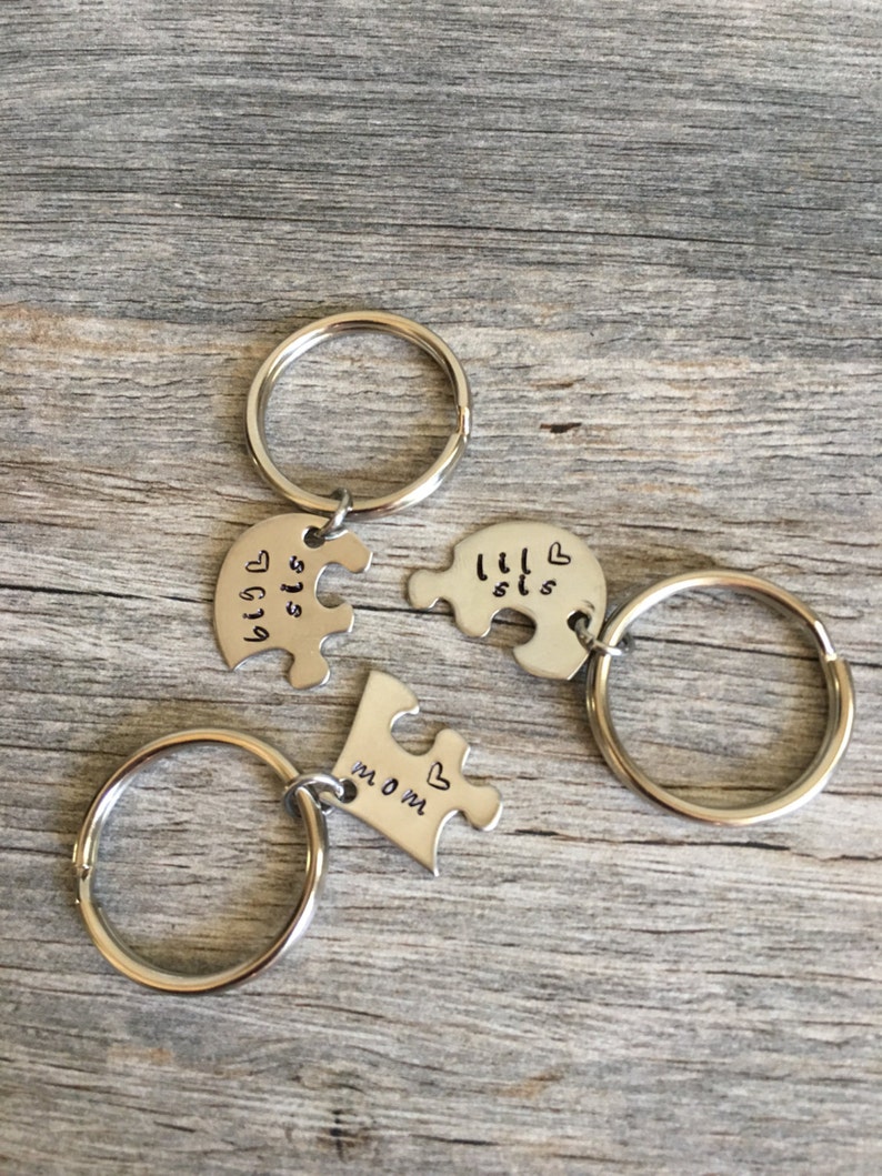 Gift For Mom, Gifts For Mom From Daughters, Mothers Day Gift, Personalized Mom Gift, Hand Stamped heart puzzle piece key chain set, mom image 7