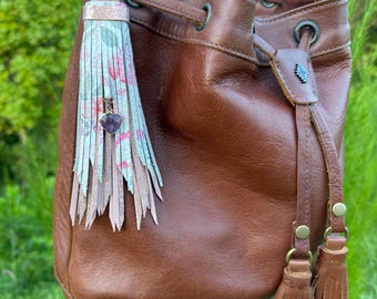 Handmade Rose Gold Floral Leather Tassel - Purse Accessory
