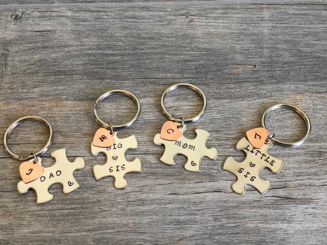 Family Puzzle Piece Keychain Set W/initial Heart Gift for Etsy