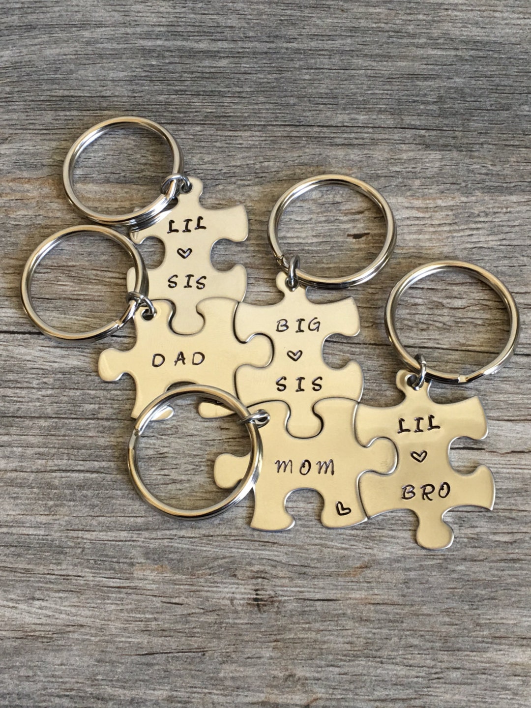 Hand Stamped Stainless Steel Family Puzzle Piece Keychain Set - Etsy
