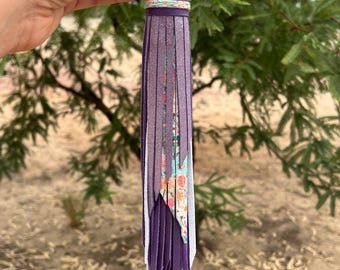 Handmade Purple Leather Tassel, Floral Purse Accessory
