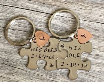 His One, His Only Couples Key chains, Puzzle Key chains, LGBT gifts, anniversary gift, gift for gay couple, gay couples wedding gift ideas