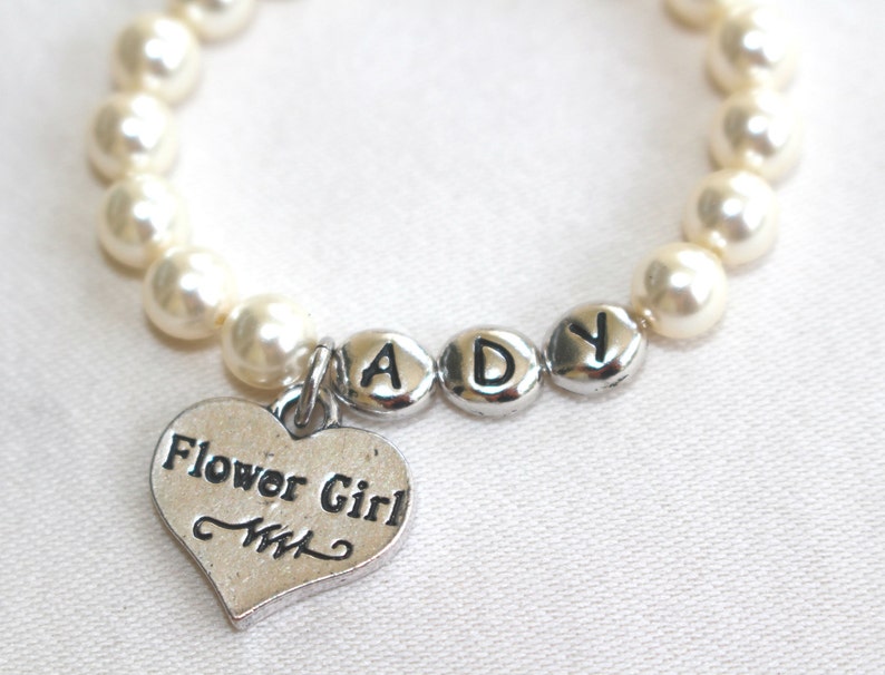Personalized flower girl pearl bracelet, flower girl, jewelry, flower girl gift, flower girl bracelet, flower girl wedding, gift, pearls image 3