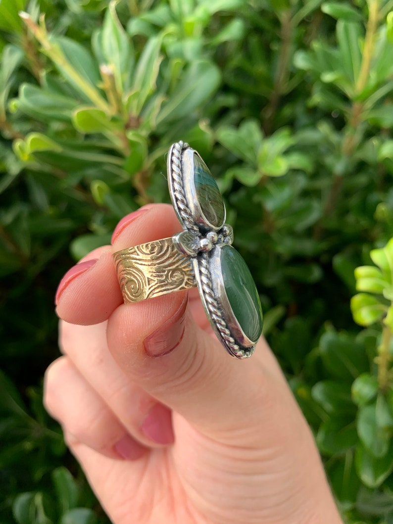 Sterling Silver and Brass Handmade Statement Ring Jade Etsy