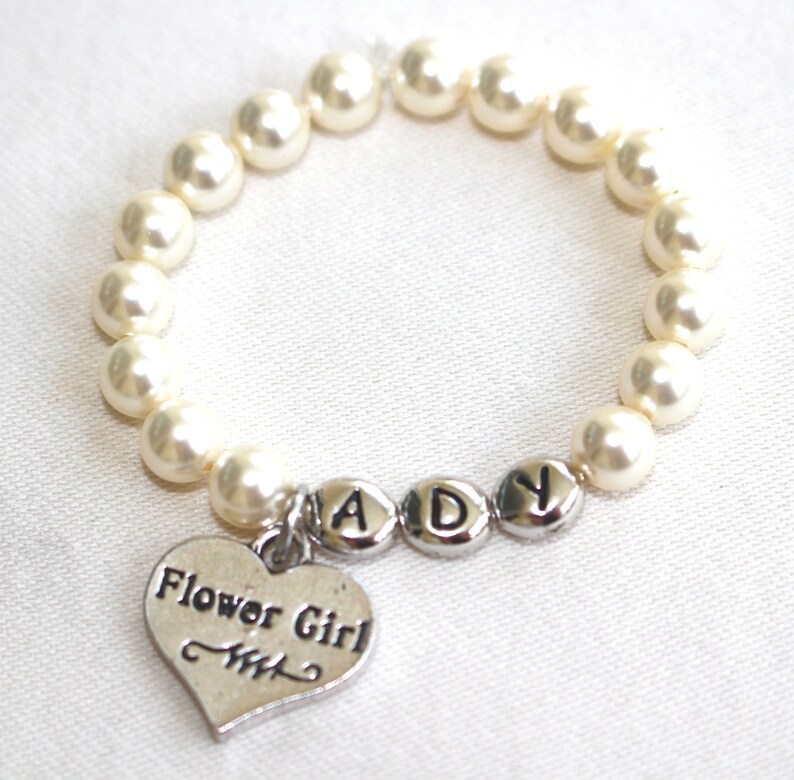 Personalized flower girl pearl bracelet, flower girl, jewelry, flower girl gift, flower girl bracelet, flower girl wedding, gift, pearls image 2