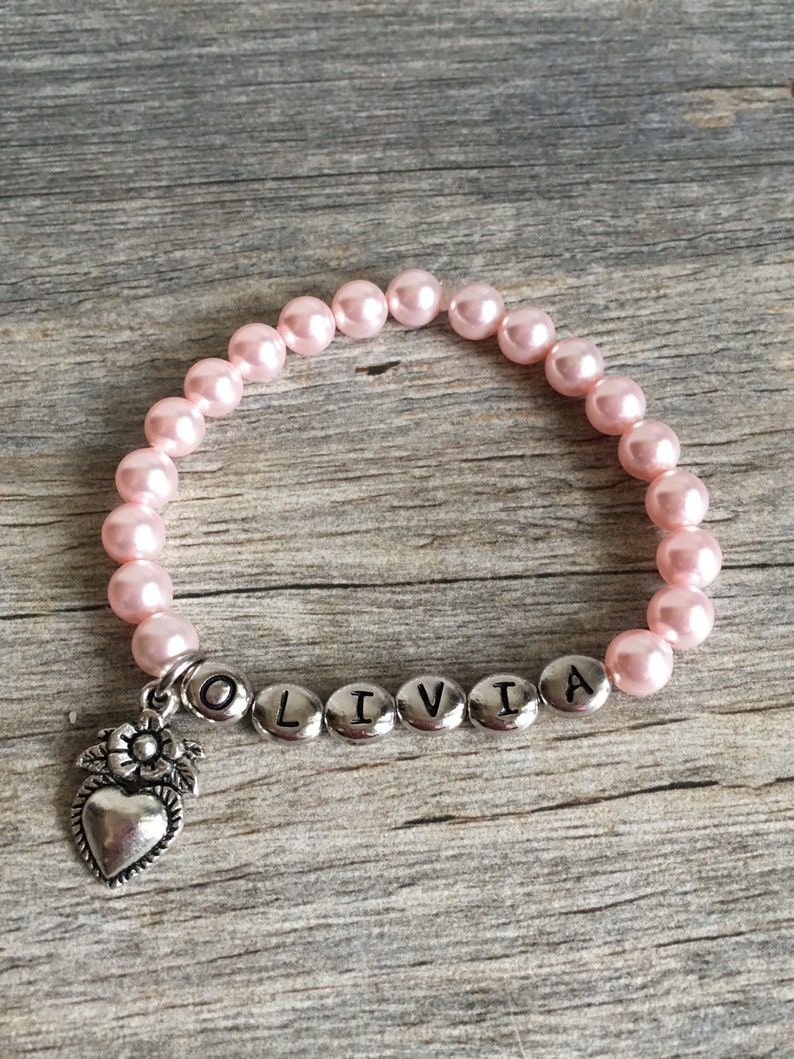Personalized Girl Bracelet Flower Girl Bracelet Pearl Etsy