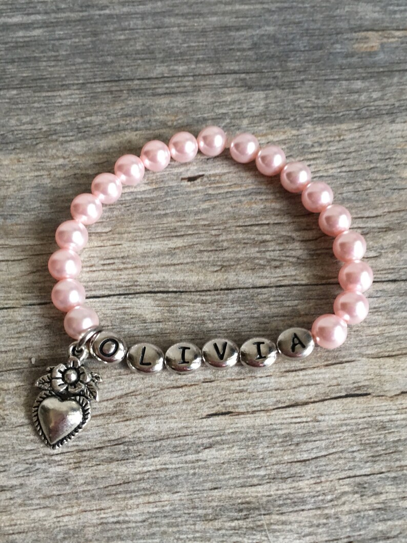 Personalized Girl Bracelet Flower Girl Bracelet Pearl Etsy