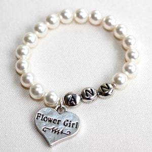 Personalized flower girl bracelet ,children&#39;s personalized pearl bracelet, flower girl gift , flower girl jewelry, wedding jewelry for kids