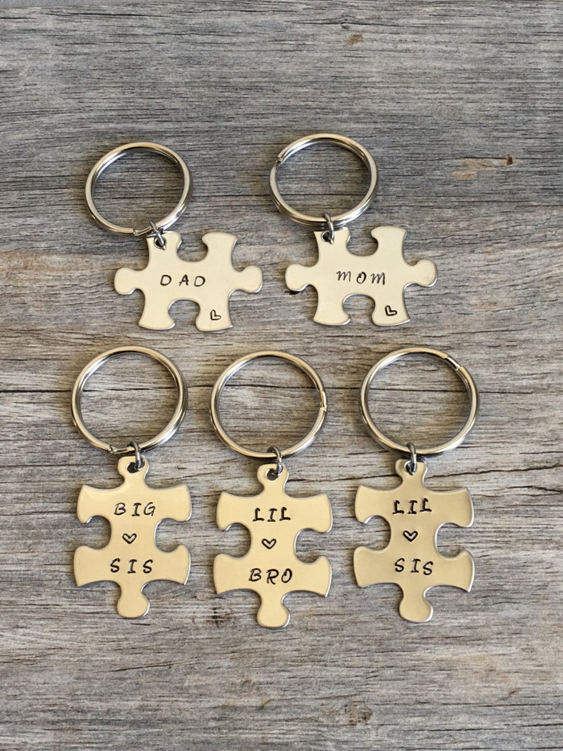 Family Puzzle Piece Key Chain Set Gift for Mom Gift for Dad Etsy