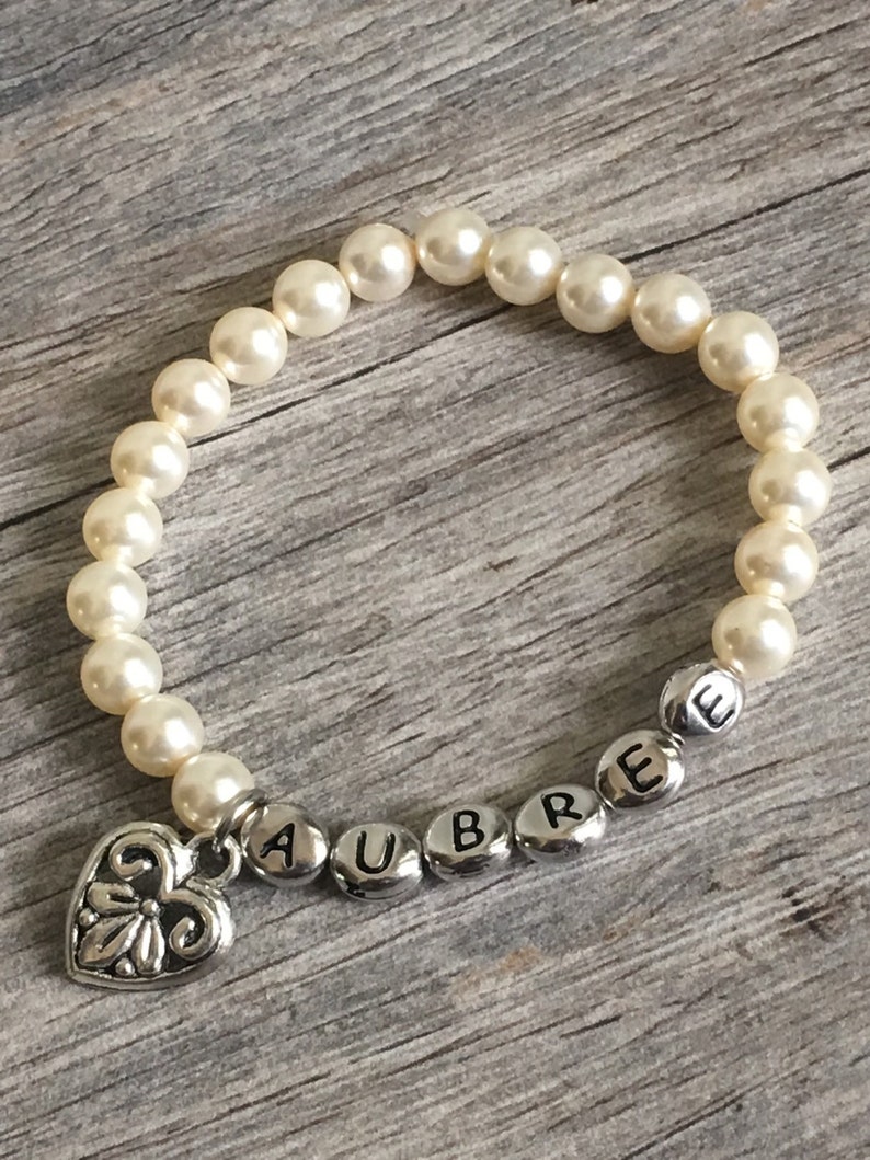 Personalized Name Bracelet Girls Flower Girl Bracelet Pearl Etsy