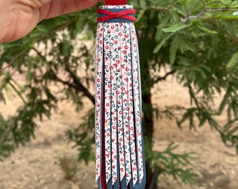Handmade Red, Blue and Floral Leather Tassel, Purse Accessory, Leather Tassel for Handbag Keychain, Natural Tassel, Bag Flair