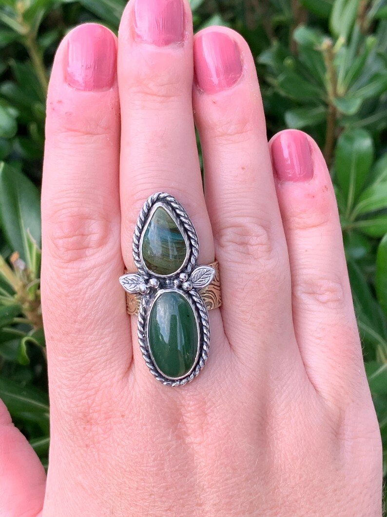 Sterling Silver and Brass Handmade Statement Ring Jade Etsy