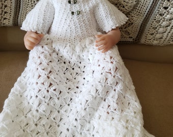 Tiny Blossoms Baptismal Gown in White with White Roses