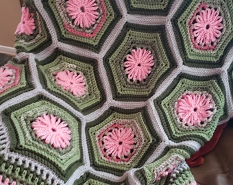 Oval Afghan in Pinks and Greens