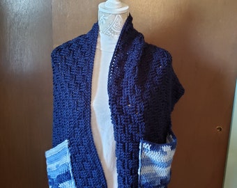 Basket Weave Pocket Shawl in Navy