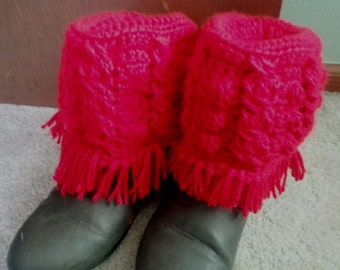 Red Cabled and Fringed Boot Cuffs