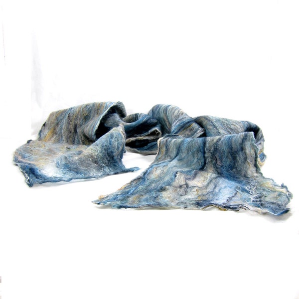 Cobweb Felt Scarf Wool Scarf Winter Scarf Winter Fashion Womens Scarf Beige Blue Under 50