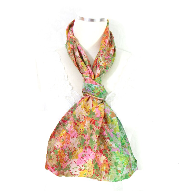 Floral Silk Scarf Pink Green Sari Silk Infinity Circle Etsy