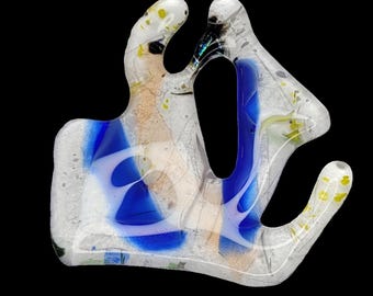 Blue Streaks in Clear Fused Glass Sun Catcher