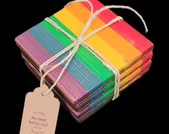 Set of 4 Rainbow Wood Coasters