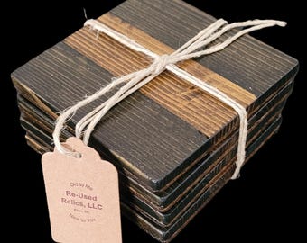 Set of 4 Dark Stained Wood Coasters