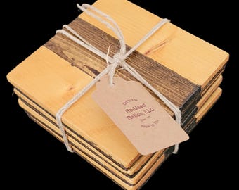 Set of 4 Light Stained Wood Coasters