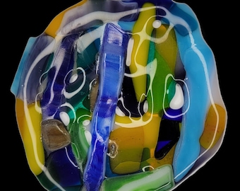 Blue, Yellow and Green Opaque Fused Glass Sun Catcher