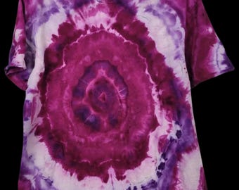 Pink Flower Geode Upcycled Tie-Dye T-Shirt - Adult, Unisex, Size L