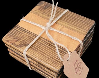 Set of 4 Medium Stained Wood Coasters