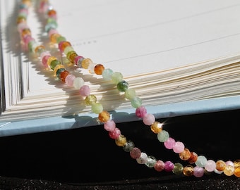 Tourmaline Colorful Beaded Layering Necklace | October Birthstone | Adjustable Length | Delicate Gemstone Jewelry