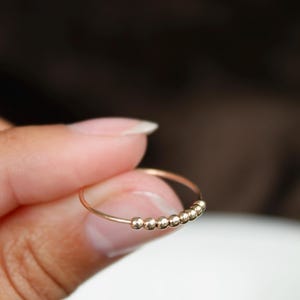 0.8mm Thin Wire Spinner Ring | Rolling Fidget Beads | Handmade Mixed Metal Dainty Jewelry