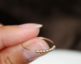 0.8mm Thin Wire Spinner Ring | Rolling Fidget Beads | Handmade Mixed Metal Dainty Jewelry