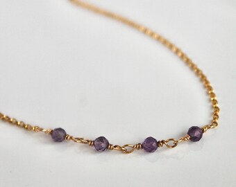 Amethyst Bar Chain Necklace | February Birthstone | Adjustable Length | Gift for Aquarius & Pisces