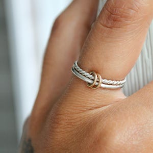 Stapeln Fidget Ring verbunden Doppel gebändert gemischt Metall | Statement Schmuck | Angst Relief