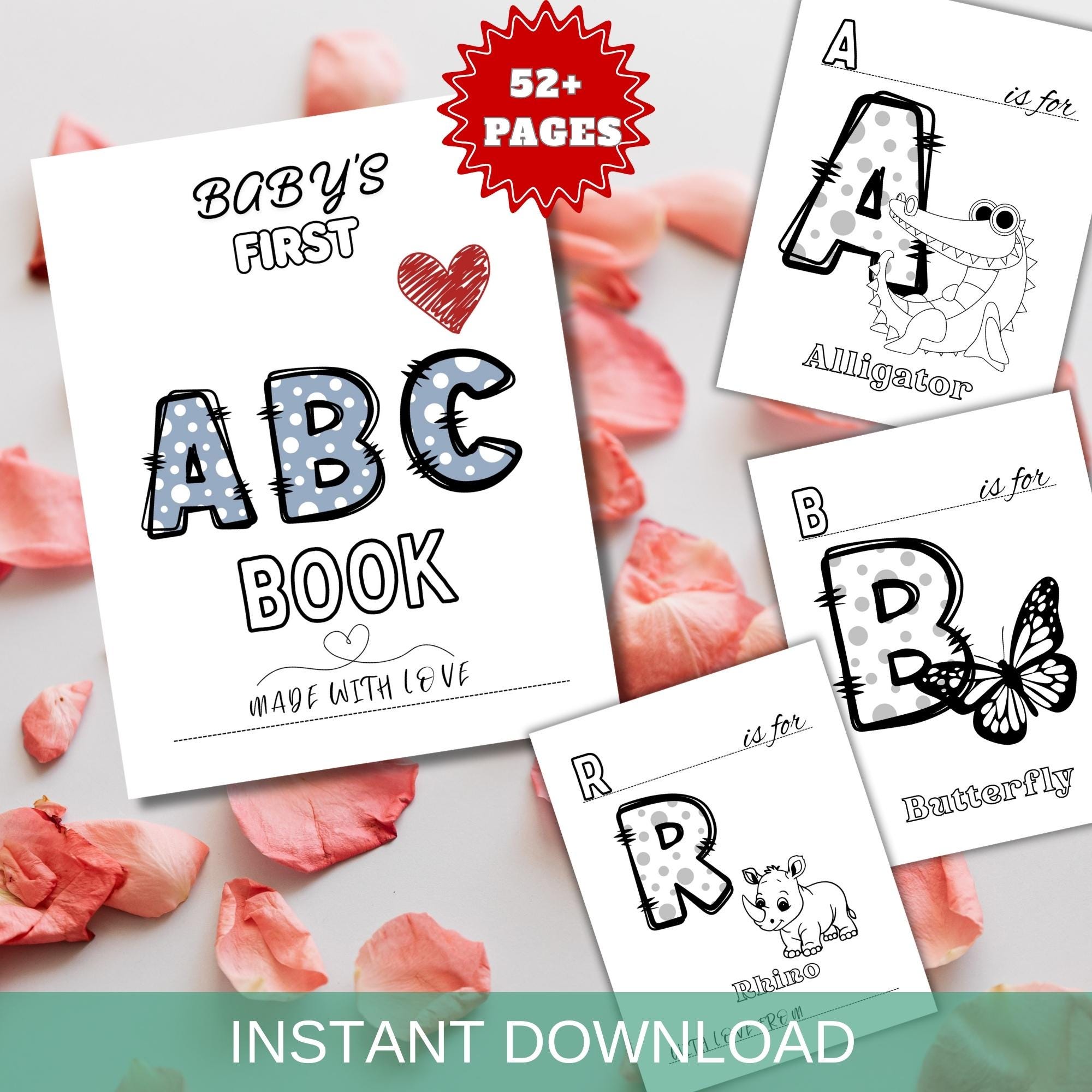 ABC Baby Shower Coloring Book - Printable Alphabet Activity, Guest Book Alternative, DIY Keepsake with Bonus Welcome Signs & Poster
