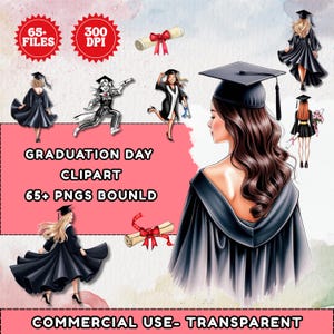 Graduation Day Clipart PNG Bundle - 65+ Abschlussfeier, Abschlussfeier, Party Icons für Lehrer, Planer, Karten, Sublimation | Sofort Download