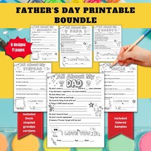 Tout sur mon père à colorier – Activité à imprimer pour la fête des pères | Papa, beau-père, grand-père, cadeau oncle | Téléchargement instantané PDF