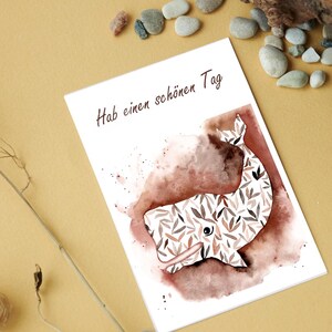 Handgemaltes Wal-Motiv in Aquarell, handgemachte Grußkarte mit Umschlag, Geschenk, Glückwunschkarte, 100% handgemacht