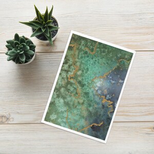 Tarjeta de felicitación abstracta en azul y verde; tarjeta de regalo para diversas ocasiones, arte, diseño con cariño, versión 7 de 9