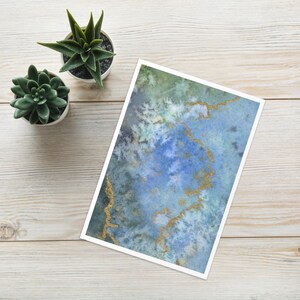 Tarjeta de felicitación abstracta en azul/verde; tarjeta de regalo para diversas ocasiones, arte, diseño con cariño, versión 5 de 9