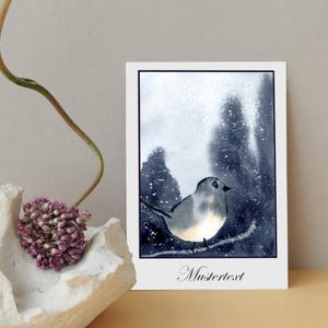 Digitaldruck eines handgemalten Aquarells mit Vogel, Handgemachte Grußkarte mit Umschlag, Postkarte oder Klappkarte, Aquarellkarte
