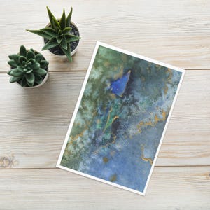 Tarjeta de felicitación abstracta en azul/verde; tarjeta de regalo para diversas ocasiones, arte, diseño con cariño, versión 3 de 9