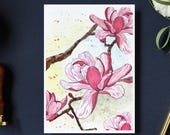 Magnolia Grußkarte, Printable Aquarell, Blumen Karte zum Ausdrucken, Floral Greeting Card Download, Magnolia Watercolor Card