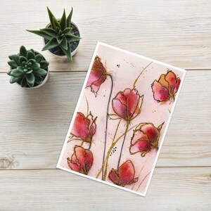 Motivo floreale ad acquerello dipinto a mano per San Valentino, biglietto d'auguri fatto a mano con busta, biglietto di congratulazioni, 100% fatto a mano
