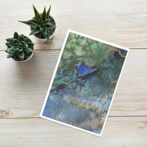 Tarjeta de felicitación abstracta en azul y verde; tarjeta de regalo para diversas ocasiones, arte, diseño con cariño, versión 6 de 9