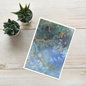 Tarjeta de felicitación abstracta en azul/verde; tarjeta de regalo para diversas ocasiones, arte, diseño con cariño, versión 8 de 9