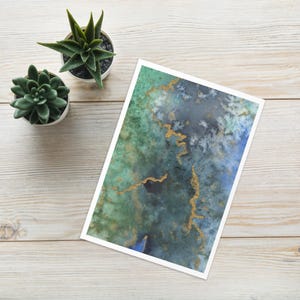 Tarjeta de felicitación abstracta en azul/verde; tarjeta de regalo para diversas ocasiones, arte, diseño con cariño, versión 2 de 9