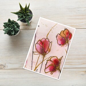 Motivo floreale ad acquerello dipinto a mano per San Valentino, biglietto d'auguri fatto a mano con busta, biglietto di congratulazioni, 100% fatto a mano