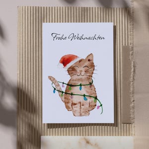 Handgemalte Aquarellkarte mit Katze, Grußkarte - oder Glückwunschkarte mit Umschlag, Weihnachtskarte, Geschenkkarte